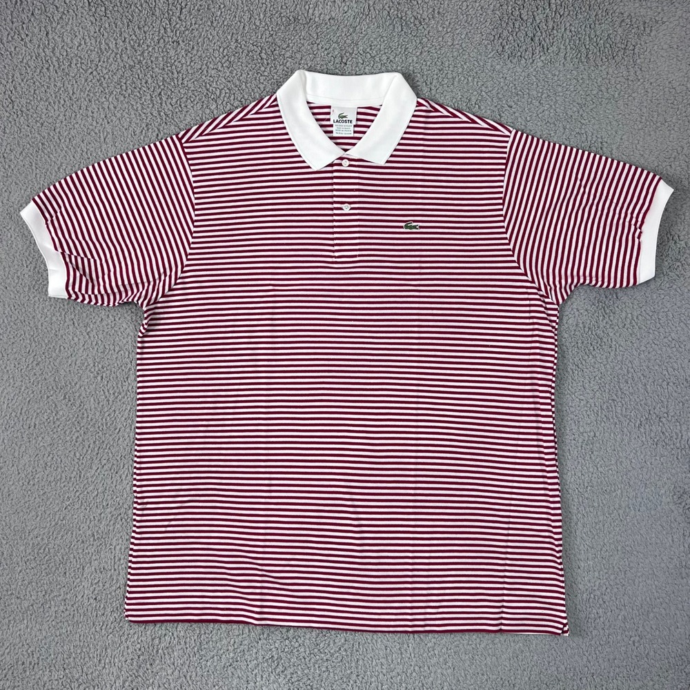 Lacoste Polo Shirt US Men 3XL (EU/2XL) Red White Striped Short Sleeve Cotton